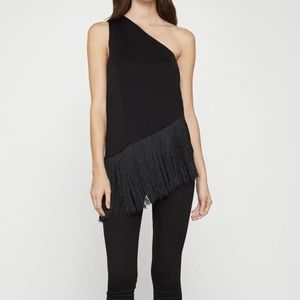 Black Asymmetric Fringe Top